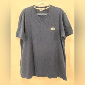 Lacoste Shirt Men’s  XL Fr 6  Blue 100% Cotton V Neck Embroidered Lrg Logo